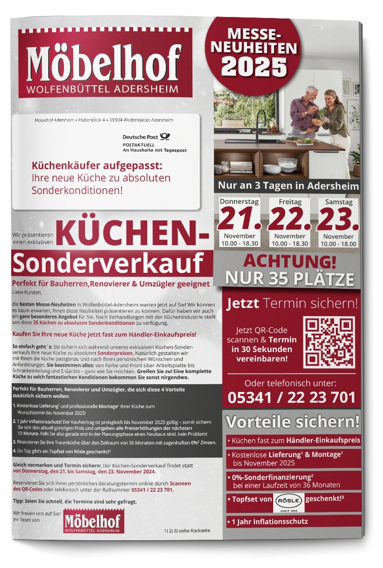 Möbelhof Adersheim Mailing - Küchen-Sonderverkauf! Nur an 3 Tagen!